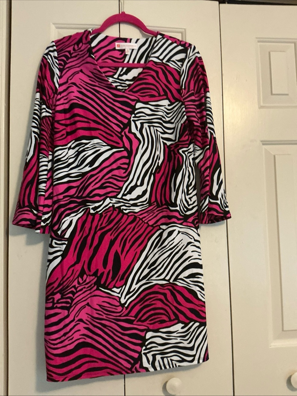 Jude Connally Hot Pink, Black & White Zebra Print Dress